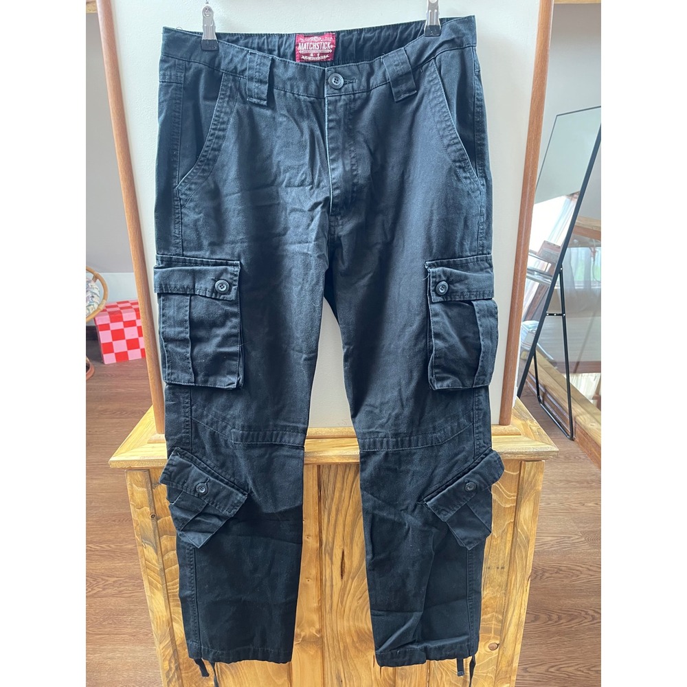 Matchstick Cargo Pants Mens 34 Black  Tactical Multi Pocket Utility Trousers